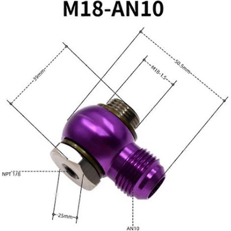 Adaptateur à rotule M18-1.5 mâle vers AN8 AN10, joint pivotant à 360°, adapté au refroidisseur d'huile AN10. (1/5)