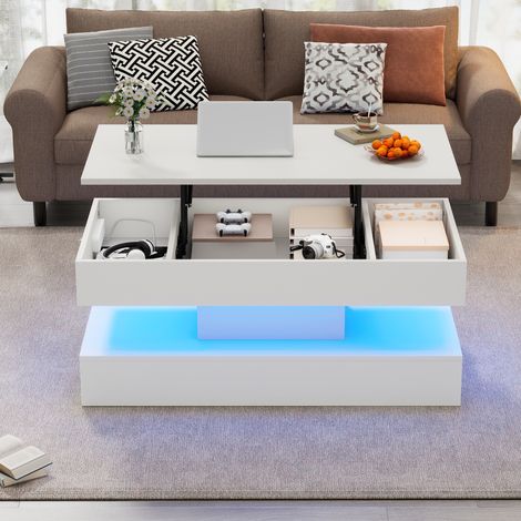 Table basse moderne avec éclairage LED et espace de rangement dissimulé - table d'appoint à relevage hydraulique, 1005042 cm, capacité de charge 50 kg (1/5)