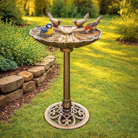 Large Bronze Effect Bird Bath Pedestal Garden Bird Bath with Stand Outdoor Garden Bird Bath Feeder