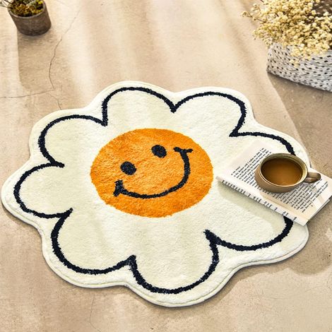 Alfombra De Baño Sunflower - Cara Sonriente - Microfibra 100% Poliéster - Antideslizante TPR - Absorbente - Suave - Para Baño Entrada Interior - 1 Unidad (1/5)