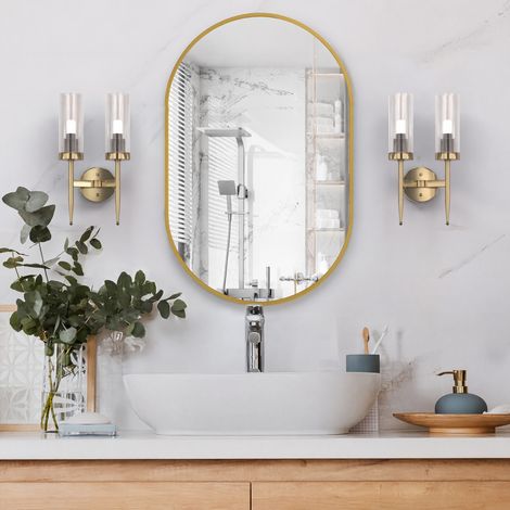 Miroir mural ovale 75x50 cm, miroir salle de bain, cadre aluminium renforcé incassable, style moderne, pour entrée et chambre, doré