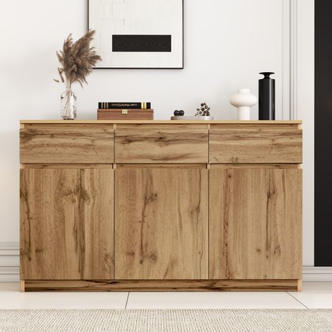 Aparador con 3 puertas y 3 cajones madera 135 cm OKMYHOME (1/5)