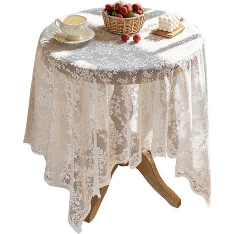Weiße Tischdecke aus durchbrochener Spitze, 140 x 220 cm, Modell „Ollie – Weiß“, für elegante Inneneinrichtung (1/5)