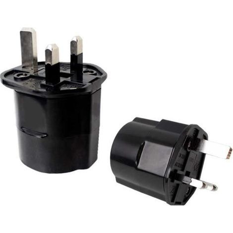 EU to UK Plug Adapter, 2-Pin to 3-Pin Converter, Type C, E and F to Type G, Black (1/4)
