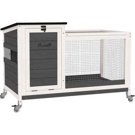 Enclos pour lapins en bois avec toit à rabat et roulettes 92 x 52 x 67 cm Gris foncé (1/5)