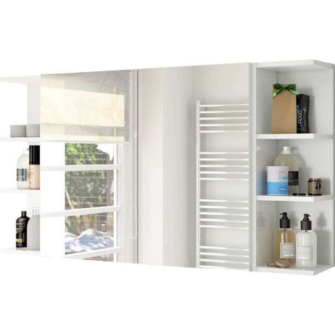 Pack armarios baño color blanco brillo aseo almacenaje mueble (1 armario + 2 estantes) 100x65x21 cm