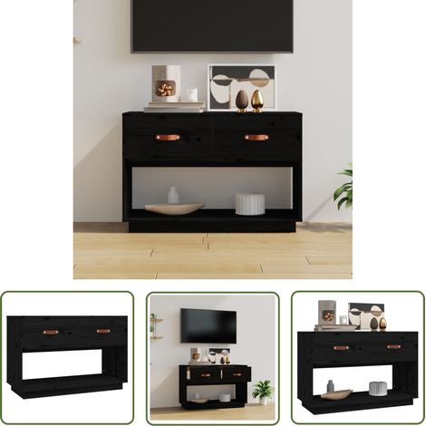 The Living Store Meuble TV Noir 90x40x60 cm Bois de pin massif - Meubles Tv - Meuble Tv - Support Tv - Unité Tv - Meuble Tv Moderne (1/5)