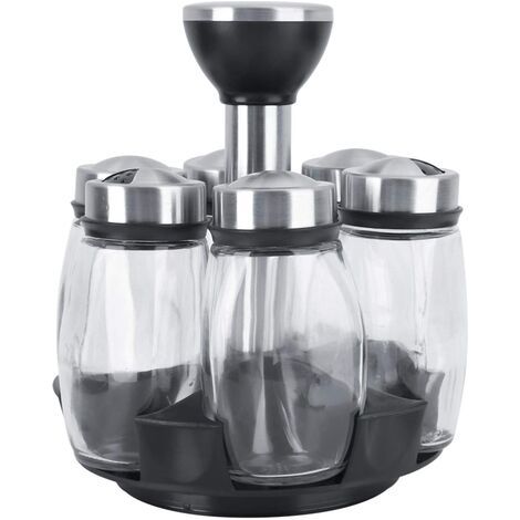 Porte-épices rotatif à 360°, équipé de 6 boîtes de rangement pour épices. Pratique et gain de place pour organiser votre cuisine. (1/4)