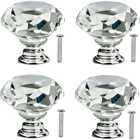 4 Türgriffe aus Kristallglas, 30 mm, für Möbel, Schubladen, Kommoden, Küchenschränke