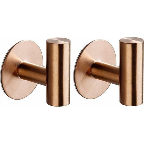 2 piezas de ganchos adhesivos para pared de baño, gancho para paños de cocina, gancho para cuadros sin perforar, soporte de ganchos para toallas de baño autoadhesivo de acero inoxidable, color oro ros (1/5)