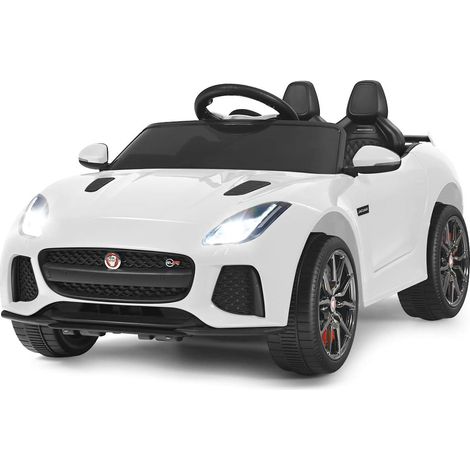 COSTWAY Coche Jaguar F-Type SVR 12 V para Niños, Coche de Batería con Mando, Marcha Adelante y Atrás, Suspensión de Muelles, Empuñadura Portátil (Blanco) (1/5)