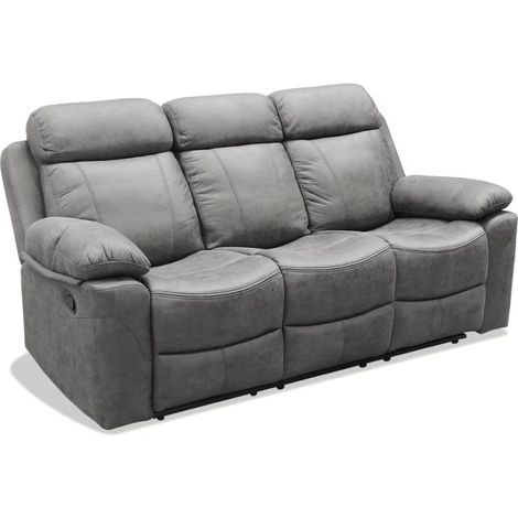 Sofá tres plazas relax con palanca Málaga tapizado textil gris, 200cm(Ancho) 90cm(Fondo) 101cm(Alto) (1/4)