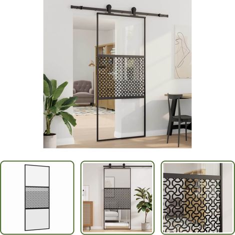 vidaXL Porte de grange - Porte en verre Fretwork Noir 90 x 2 x 205 cm Aluminium (1/5)