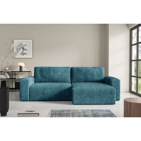Ecksofa mit Schlaffunktion NATALIA in Stoff Tilia Blau Ottomane Rechts