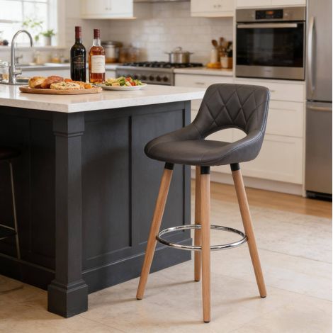 Chaise banc tabouret de bar 68 cm simili cuir gris OKMYHOME (1/5)