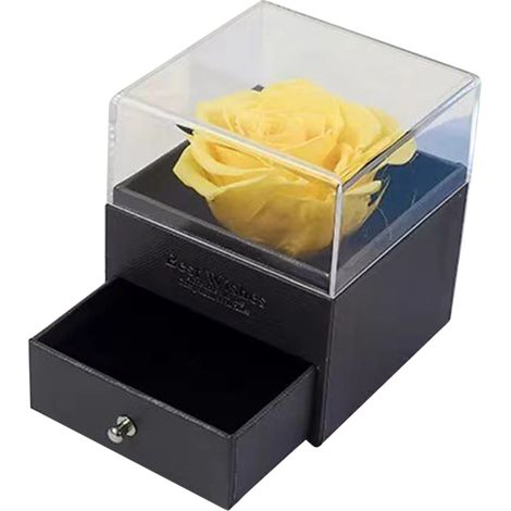 Boîte Cadeau Acrylique Jaune pour Collier Rose Éternelle avec Sac et Carte (1/2)
