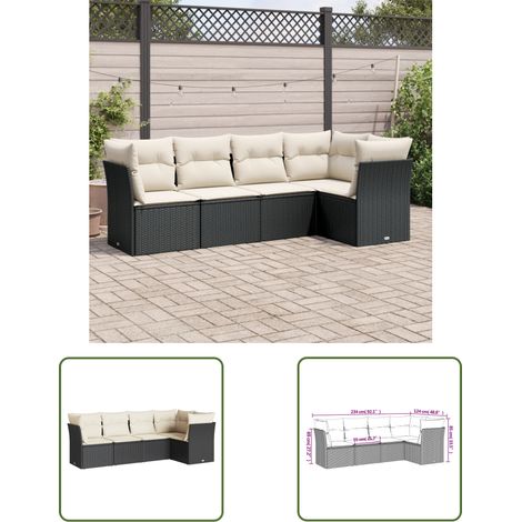 The Living Store Salon de jardin 5 pcs avec coussins noir résine tressée - Ensemble Salon De Jardin - Mobilier Extérieur - Résine Tressée - Rotin Synthétique - Chaise Lounge (1/3)
