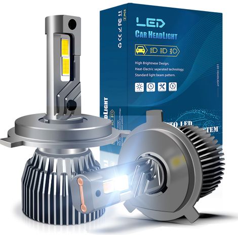 Ampoule LED H4 Phare Avant Voiture Moto 45W 5000LM 12V 5A, Laser Lentille Haute Précision, Feux Croisement Route Intégrés, IP65 Étanche, Aluminium, Compatible Véhicules AT (1/5)