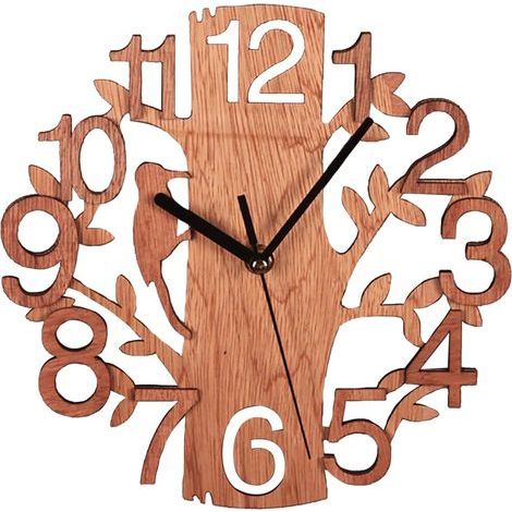 Rustikale Wanduhr im Landhausstil, 23 cm, aus Holz, mit Vogelmotiv, geräuschlos, batteriebetrieben, ideal für Zuhause, Küche, Wohnzimmer, Büro oder Schlafzimmer. (1/5)