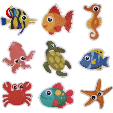 9 Autocollants de Baignoire Anti-Dérapants Monde Marin pour Enfants, Stickers pour Salle de Bain Bébé (1/5)