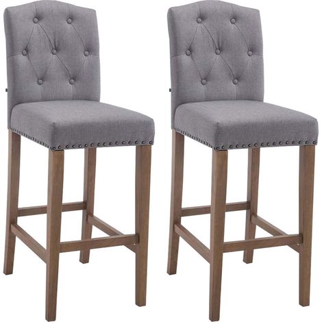 Set di 2 sgabelli da bar imbottiti in stile barocco in tessuto grigio chiaro con gambe in legno chiaro 100000790