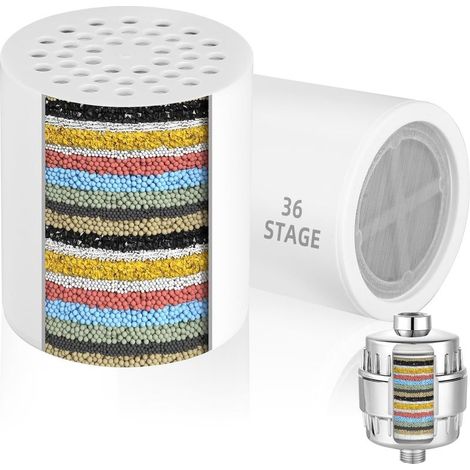 Lot de 2 cartouches filtrantes universelles 36 étapes pour douche, adoucisseur d'eau. Élimine le chlore, les métaux lourds et sédiments. (1/5)