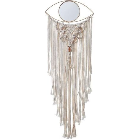 Suspension murale en Style bohème 100 % coton tissé Tapisserie à franges - Attrape-rêves - Motif mauvais œil - Décoration d'intérieur 82 cmx 30 cm (1/4)