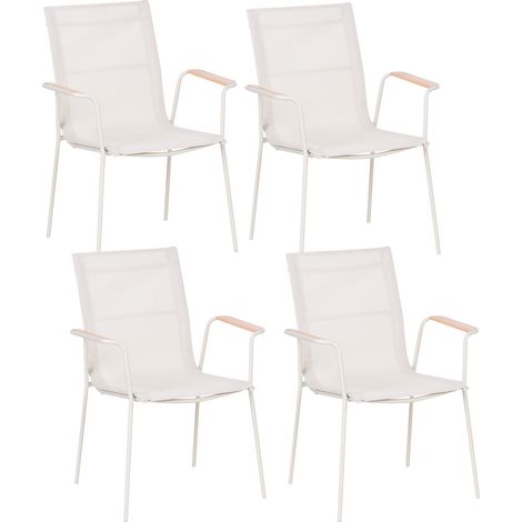 Conjunto de 4 sillas de comedor de jardín estructura de acero y asiento y respaldo de malla resistentes a los rayos UV agua apilables beige claro Caravino