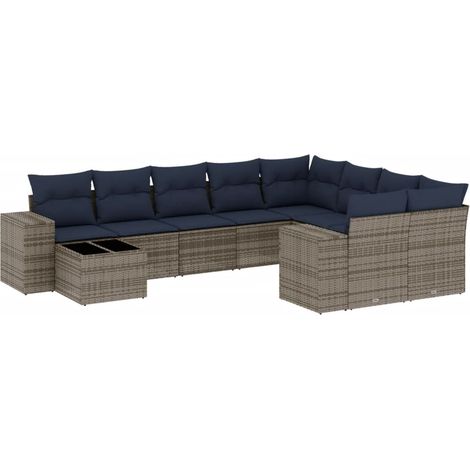 Maison Exclusive - 10-teiliges Gartensofa-Set mit Kissen, grau, P (1/5)