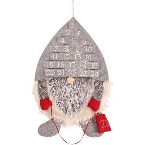 calendario de Adviento navideño para niños, con forma de Papá Noel (gris), decoración de pared reutilizable con 24 bolsillos rellenables, adorno. (1/5)