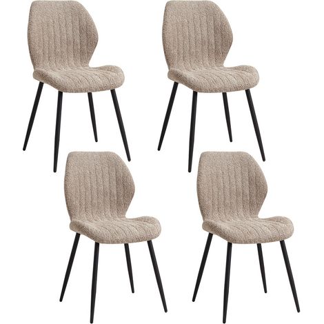 Wokaka Set di 4 sedie - Sedia da pranzo retrò - Sedia in lino - Gambe in metallo (Marrone chiaro)