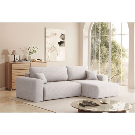 Ecksofa Schlafsofa FLORA Stoff Verita Beige Ottomane Rechts