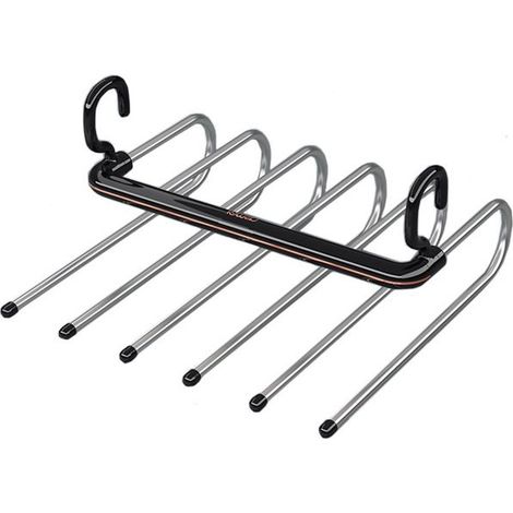 Porte-Pantalons Multifonction 6 Niveaux–Cintre Pliable Antidérapant en Métal–Rangement Gain de Place pour Armoire Noir