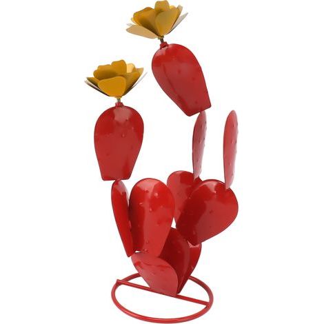 Cactus figuier de Barbarie en métal avec fleurs, statue rustique en fer, sculpture décorative pour jardin, pelouse ou terrasse, rouge (1/5)