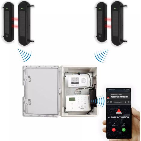 Protection périmétrique 'PRO' solaire 900m sans-fil & point d'alerte GSM 4G IP65 2 barrières infrarouges 1B (DA600+/KP) (1/5)