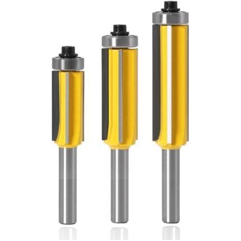 Sollbry 3Pcs 8mm Tige Fraise Defonceuse, Fraise à Bois 4 Flûte Fraise à Copier avec Roulement Supérieur Diamètre de Coupe 14mm/16mm/16mm Fraise pour Affleurer Droite
