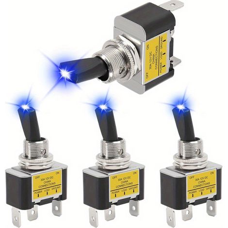 4pcs LED Toggle Switches, 12V 30A Multi-Color LED Bright Heavy-Duty Switches, SPST 3-Pin Rocker Switches, 12mm Mounting Holes, Suitable for Cars, Trucks, Boats, and Racing Cars (1/5)