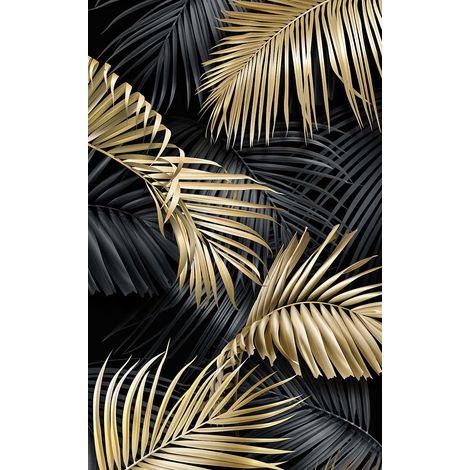 Tableau déco jungle feuillage or 50x80cm – Impression UVgel pour couleurs profondes – Finition toile intissé premium – Hxadeco