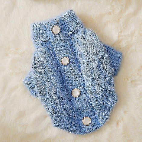 Suéter clásico liso para cachorros, ropa de invierno abrigada para perros pequeños, disfraz de chihuahua, abrigo de punto y ganchillo, suéter azul para gatos (1/5)