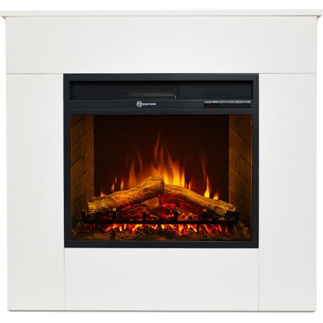 Camino elettrico caminetto da terra in legno bianco Made in Italy MICHELANGELO 96x36x90h (1/5)