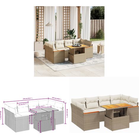 7-tlg. Garten-Sofagarnitur mit Kissen Beige Poly Rattan - Gartenmöbel - Sofagarnitur - Outdoor Möbel - PE-Rattan - Lounge Set - Home & Living (1/3)