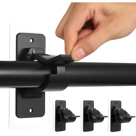 Lot de 4 supports de tringle à rideaux sans perçage, crochets à rideaux, supports de tringle à rideaux réglables sans clous pour chambre, salle de bain et salon (1/5)