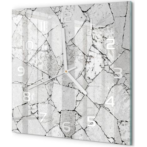 Horloge Murale Carrée Décoration Cuisine en Verre Trempé Silencieuse Moderne Mur de pierre 30x30 cm (1/5)