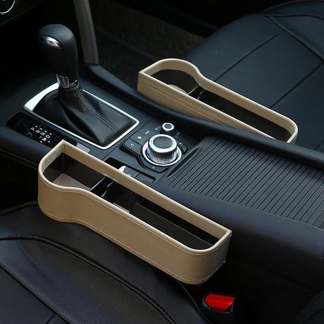 (1 paire beige-PU) 2 pièces Organisateur de remplissage d'espace pour siège auto, porte-gobelet en cuir, boîte de rangement latérale pour console centrale avec porte-gobelets, poches de couture de siè (1/4)