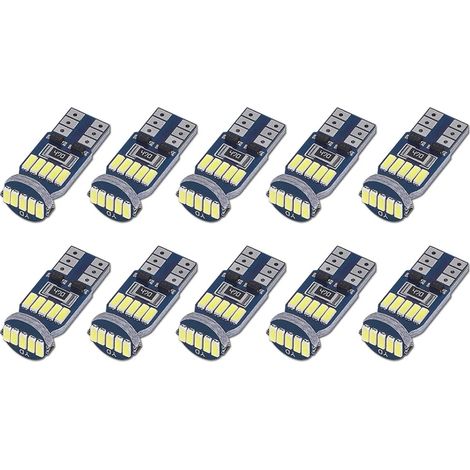 Lot de 10 Ampoules LED T10 W5W Canbus Sans Erreurs 15pcs SMD 4014 Lampes LED Voiture 194 168 2825 Blanc 6000K pour Eclairage Intérieur, Eclairage Coffre,Plaque, Feux de Position DC 12V (1/5)