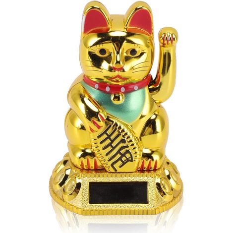 1 Statuette Maneki Neko,Chat porte-bonheur,Solaire,ABS,Or,Bureau,Maison,Voiture