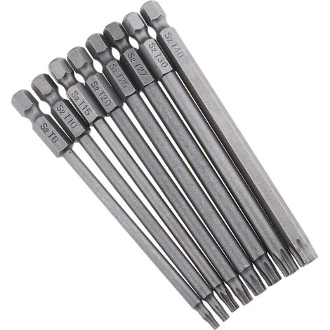 Lot de 8 embouts de tournevis hexagonaux extra longs T8-T40 en acier durable S2 avec tête magnétique de sécurité Torx GROOFOO (100 mm)