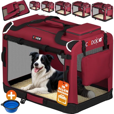 CADOCA Cage de transport pour animaux chien chat rongeur Respirant Pliable Sac de transport Matelas douillet Sac Panier XL - Rouge fonçé