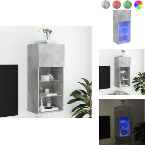 Meuble TV avec lumières LED gris béton 40,5x30x90 cm - Meuble Tv Led - Meuble Audiovisuel - Support Tv Mural - Rangement Salon - Éclairage Rgb (1/5)