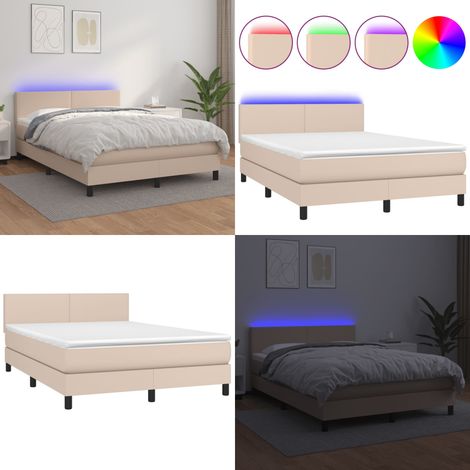 Sommier à lattes de lit avec matelas LED Cappuccino 140x190 cm - Lit Capitonné - Lit Avec Éclairage Led - Lit Design - Lit Double - Sommier Tapissier - Home & Living (1/5)